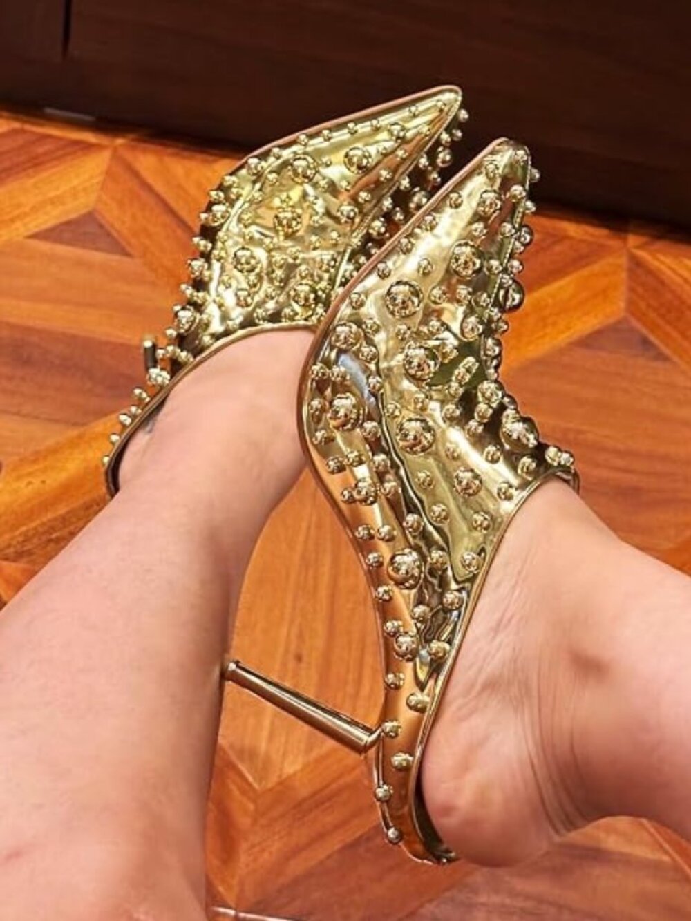 Frankie Hsu Gold Studded Stiletto Pumps | Size 10 | NIB | Metallic - Picture 13 of 14